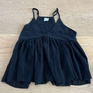 Empire Waist Vneck Shirt Black Small Blouse Peplum Flowy Tank Top Ribbed